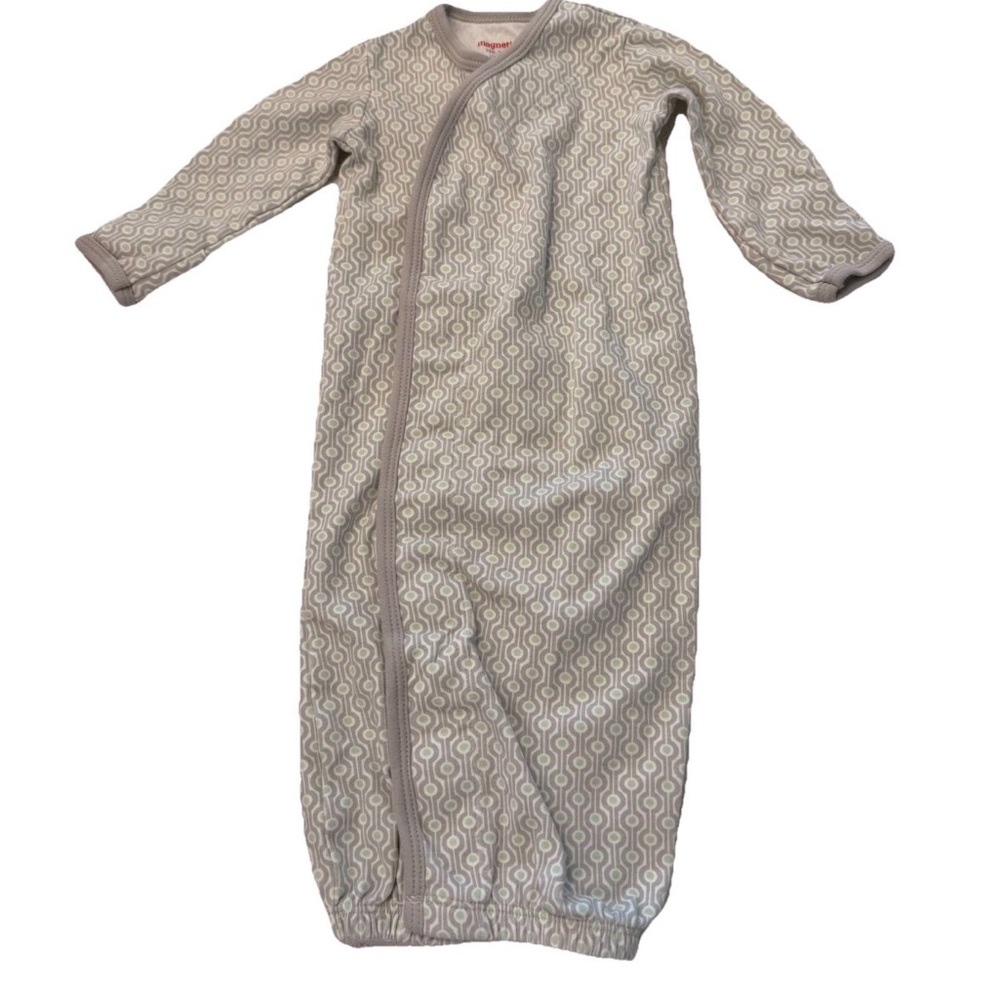 Magnetic Me Gray and Green Geometric Infant Gown NWOT